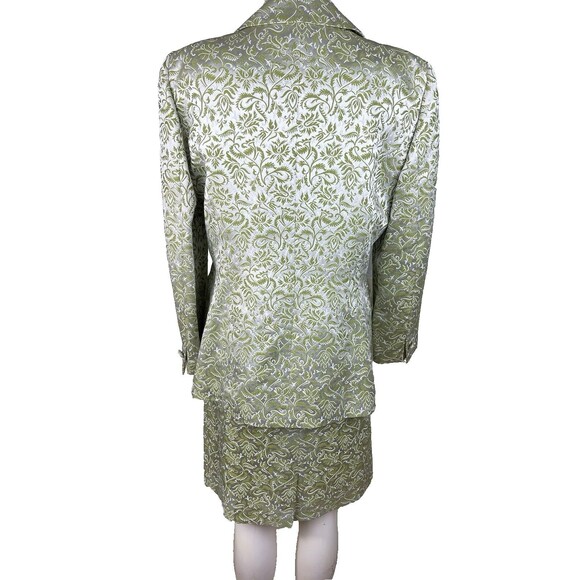 Escada Couture Silver Jacquard Skirt Suit Women’s Size 42 Green White Germany - Picture 5 of 16